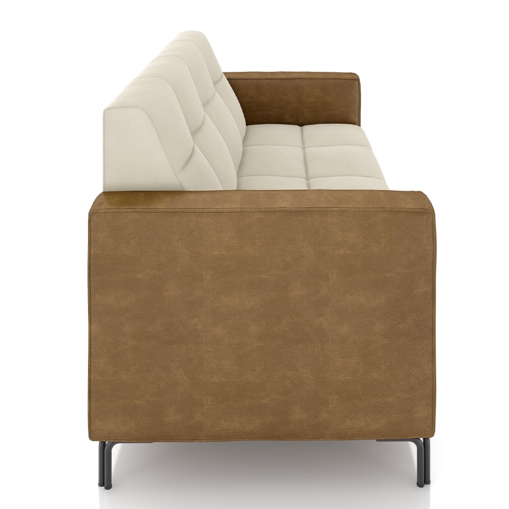 Sofá 2 Lugares 180cm Pés Metálicos Sallin Veludo Bege/Camel Z08 - Mpozenato