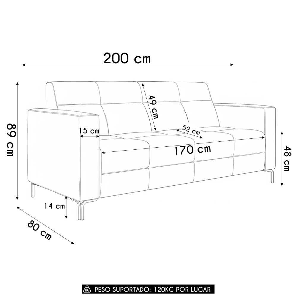 Sofá 2 Lugares 200cm Pés Metálicos Sallin Veludo Bege/Camel Z08 - Mpozenato