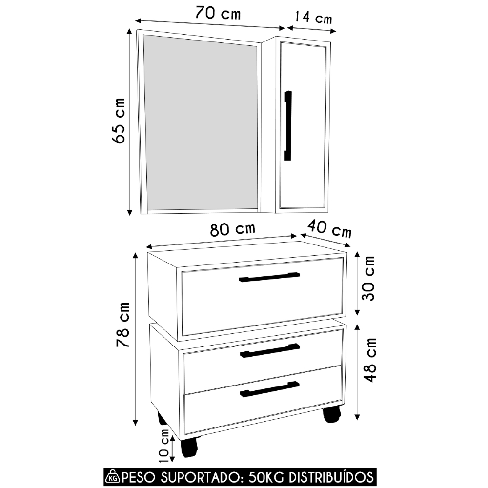 Gabinete Banheiro Gaveteiro e Espelheira Ingrid Mel/Arenas F10 - Mpozenato
