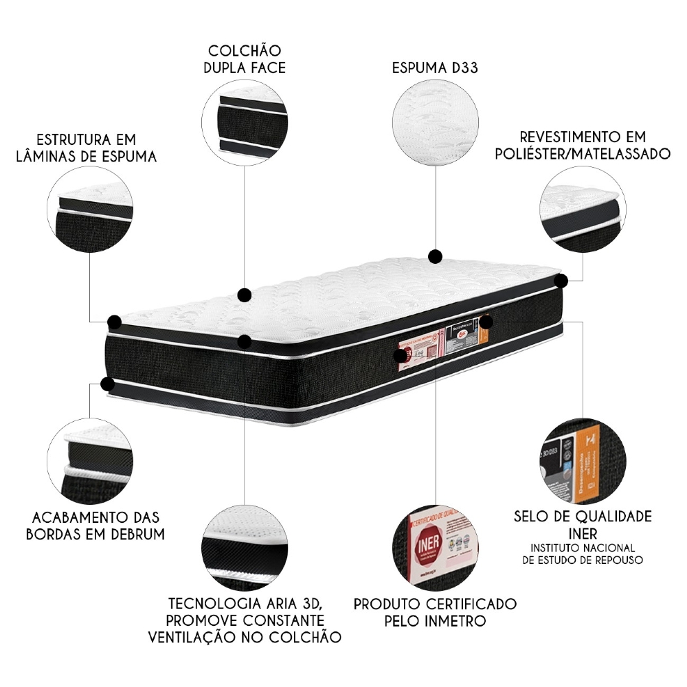 Colchão Solteiro Double Face Black & White Air D33 88x188x27cm - Castor