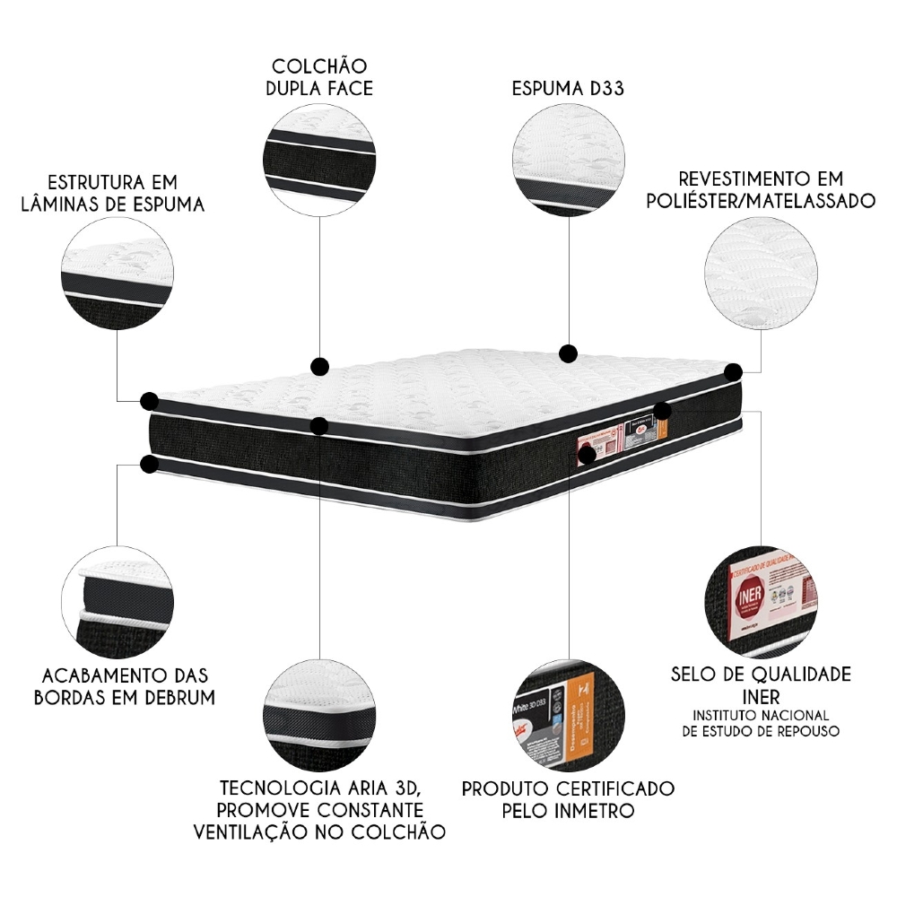 Colchão Casal Double Face Black & White Air D33 138x188x27cm - Castor