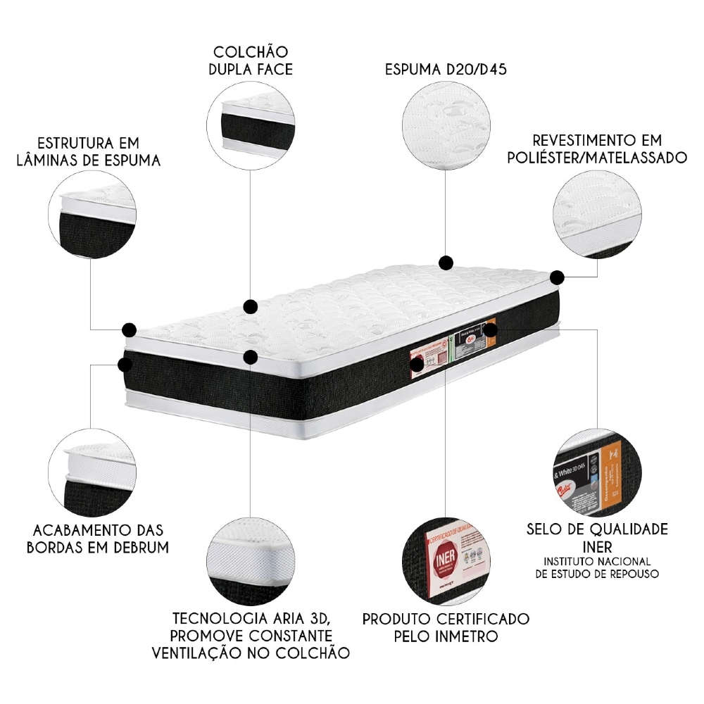 Colchão Solteiro Double Face Black & White Air D45 88x188x27cm - Castor