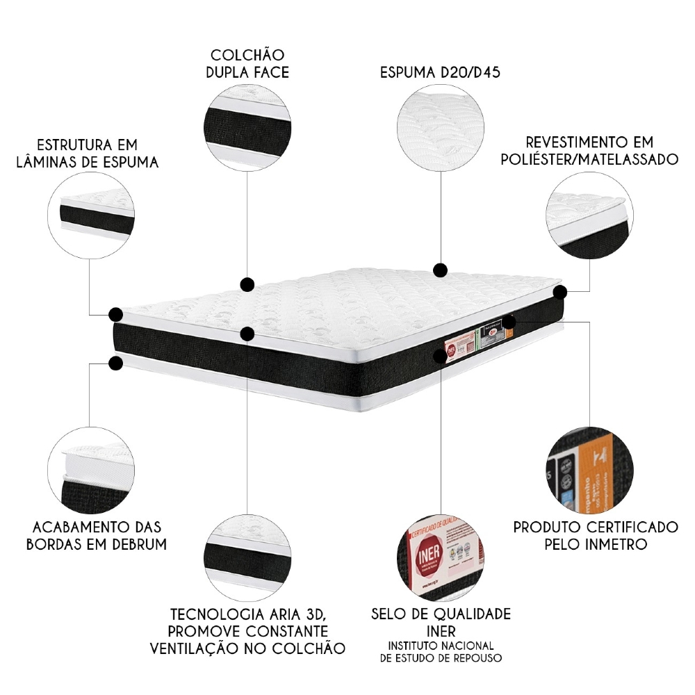 Colchão Casal Double Face Black & White Air D45 138x188x27cm - Castor