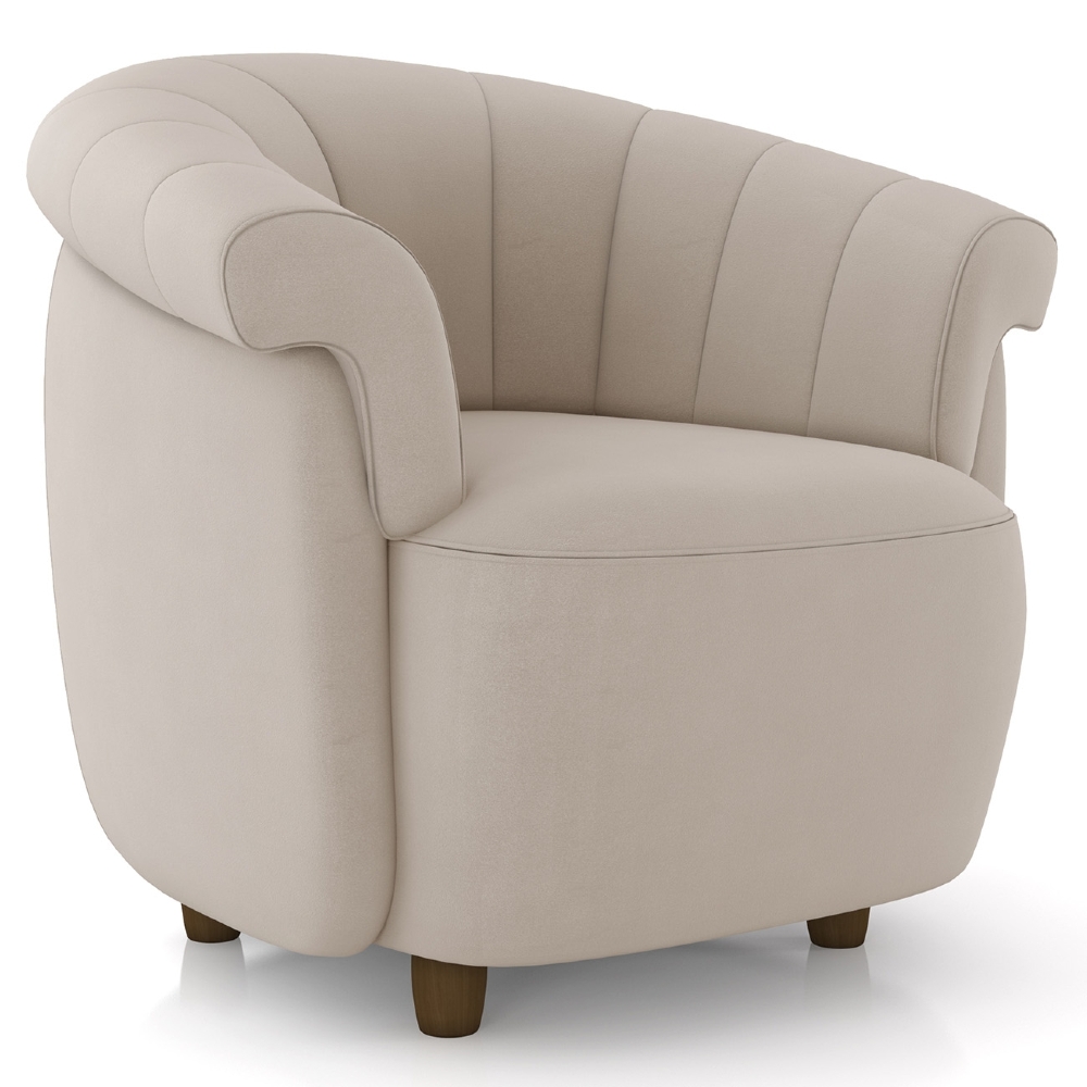 Poltrona Sala de Estar Pé Madeira Lykan Veludo Bege Z32     - Mpozenato