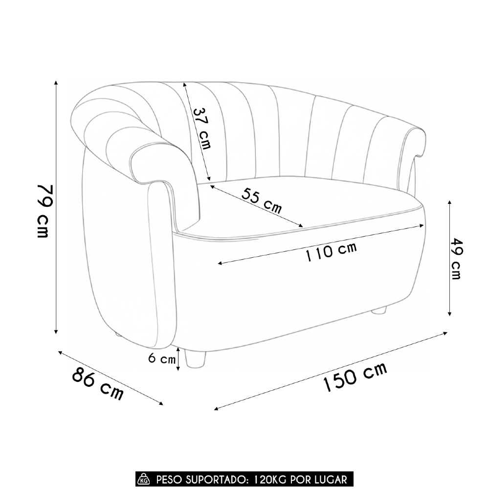 Sofá 2 Lugares 150cm Namoradeira Lykan Boucle Cru Z32     - Mpozenato
