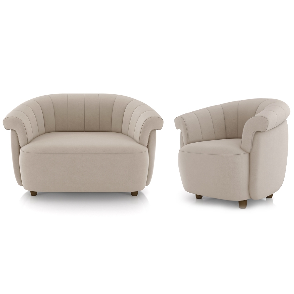 Sofá 2 Lugares 150cm e Poltrona Lykan Veludo Bege Z32       - Mpozenato