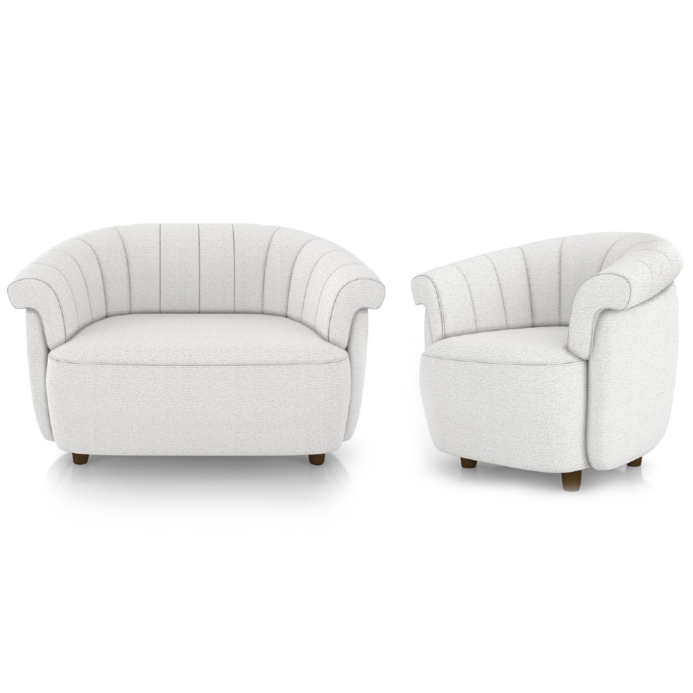 Sofá 2 Lugares 150cm e Poltrona Lykan Boucle Cru Z32        - Mpozenato