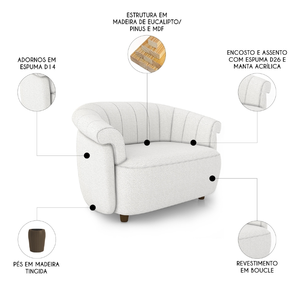 Sofá 2 Lugares 150cm e Poltrona Lykan Boucle Cru Z32        - Mpozenato