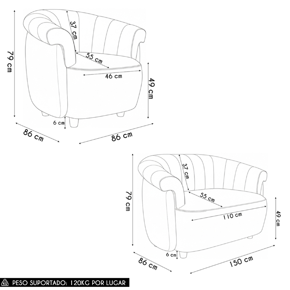 Sofá 2 Lugares 150cm e Poltrona Lykan Boucle Cru Z32        - Mpozenato