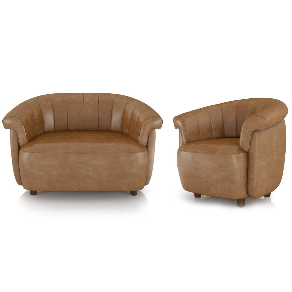 Sofá 2 Lugares 150cm e Poltrona Lykan Sintético Caramelo Z32 - Mpozenato