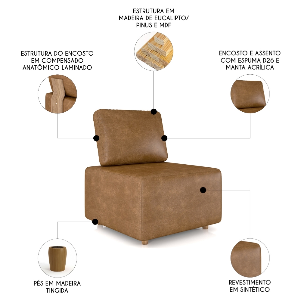 Poltrona Sala de Estar Decorativa Rovier Sintético Caramelo Z32 - Mpozenato