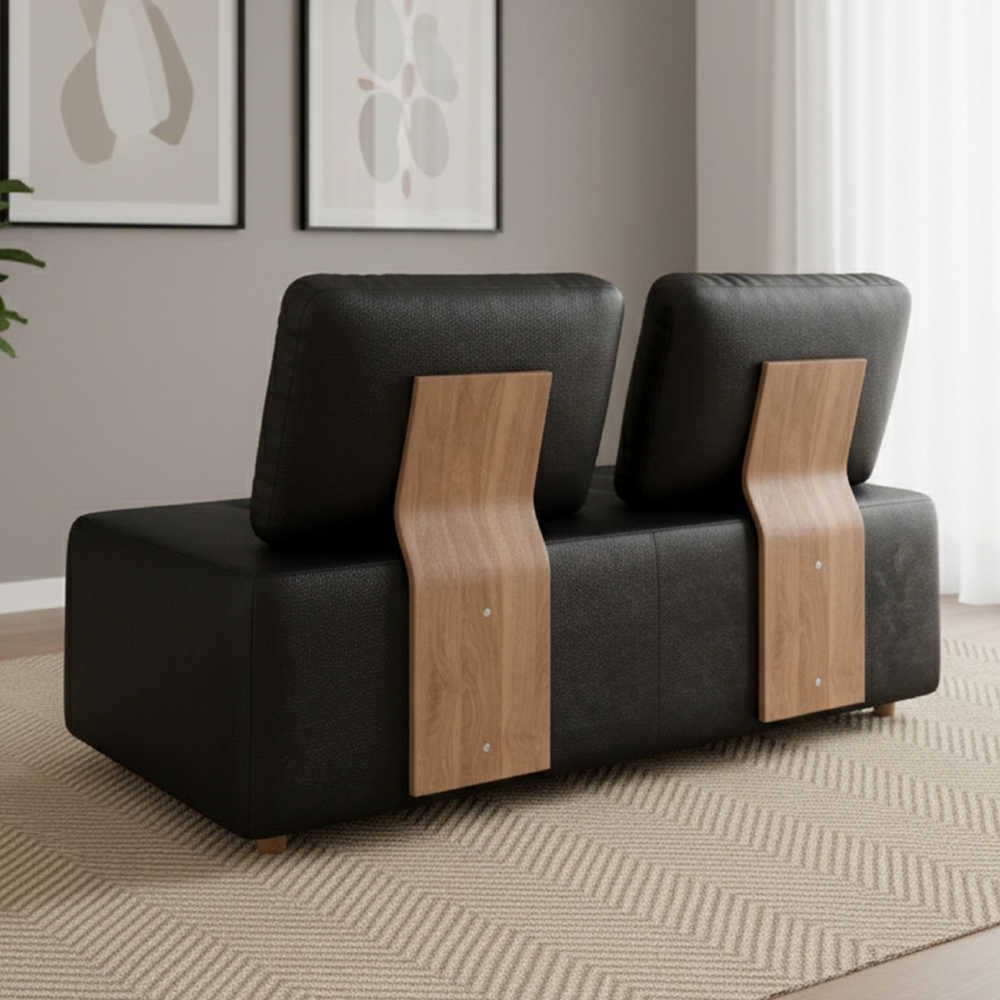 Sofá 2 Lugares 148cm Sala de Estar Rovier Sintético Preto Z32 - Mpozenato