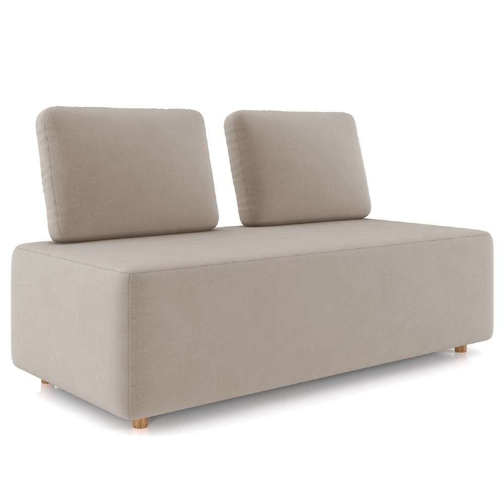 Sofá 2 Lugares 148cm Sala de Estar Rovier Veludo Bege Z32   - Mpozenato