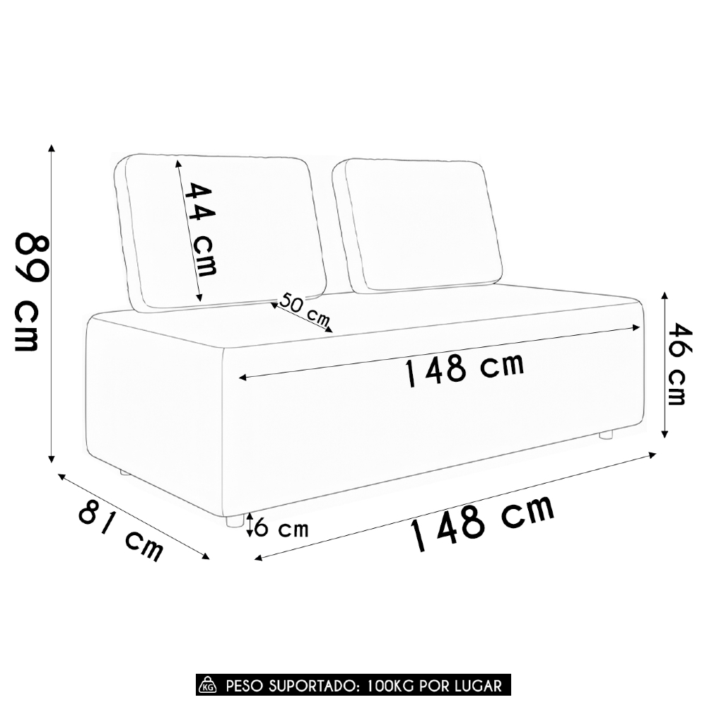 Sofá 2 Lugares 148cm Sala de Estar Rovier Veludo Cinza Z32    - Mpozenato