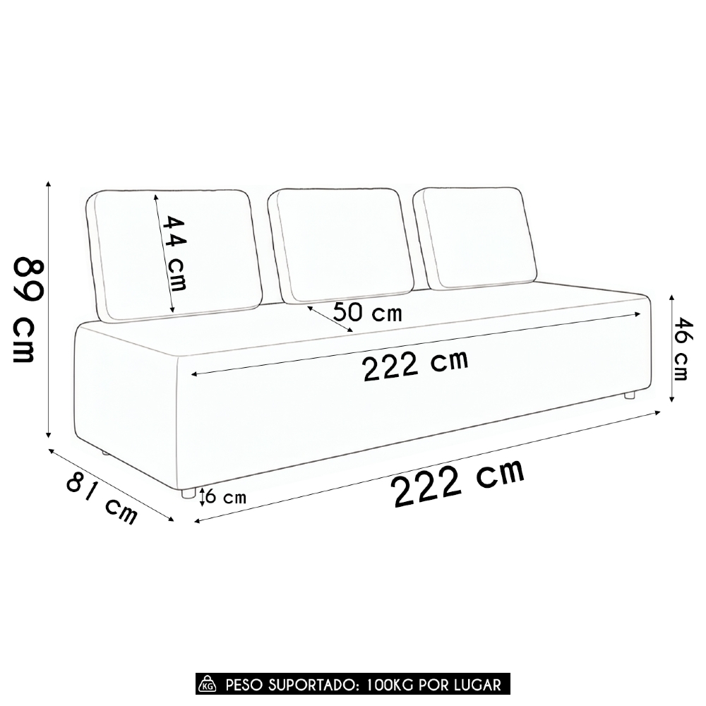 Sofá 3 Lugares 222cm Sala de Estar Rovier Sintético Caramelo Z32 - Mpozenato