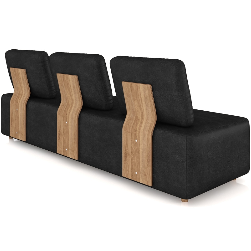 Sofá 3 Lugares 222cm Sala de Estar Rovier Sintético Preto Z32 - Mpozenato