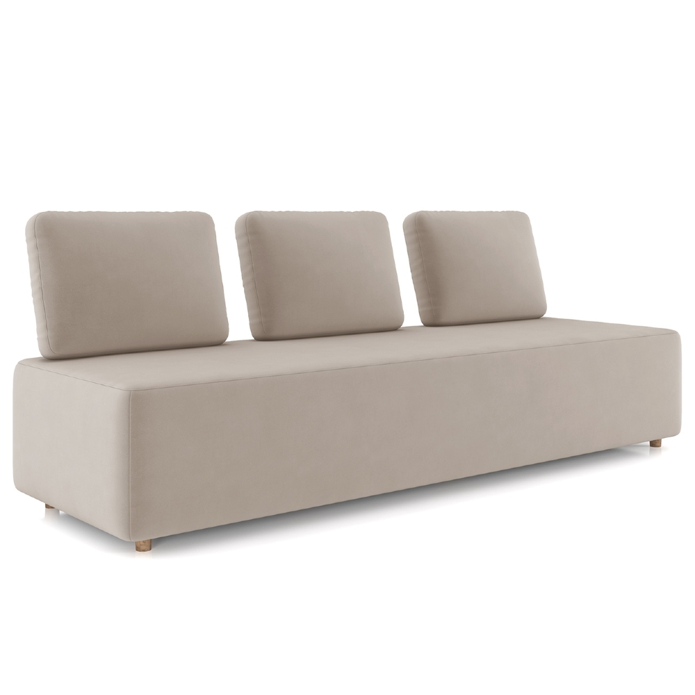 Sofá 3 Lugares 222cm Sala de Estar Rovier Veludo Bege Z32   - Mpozenato