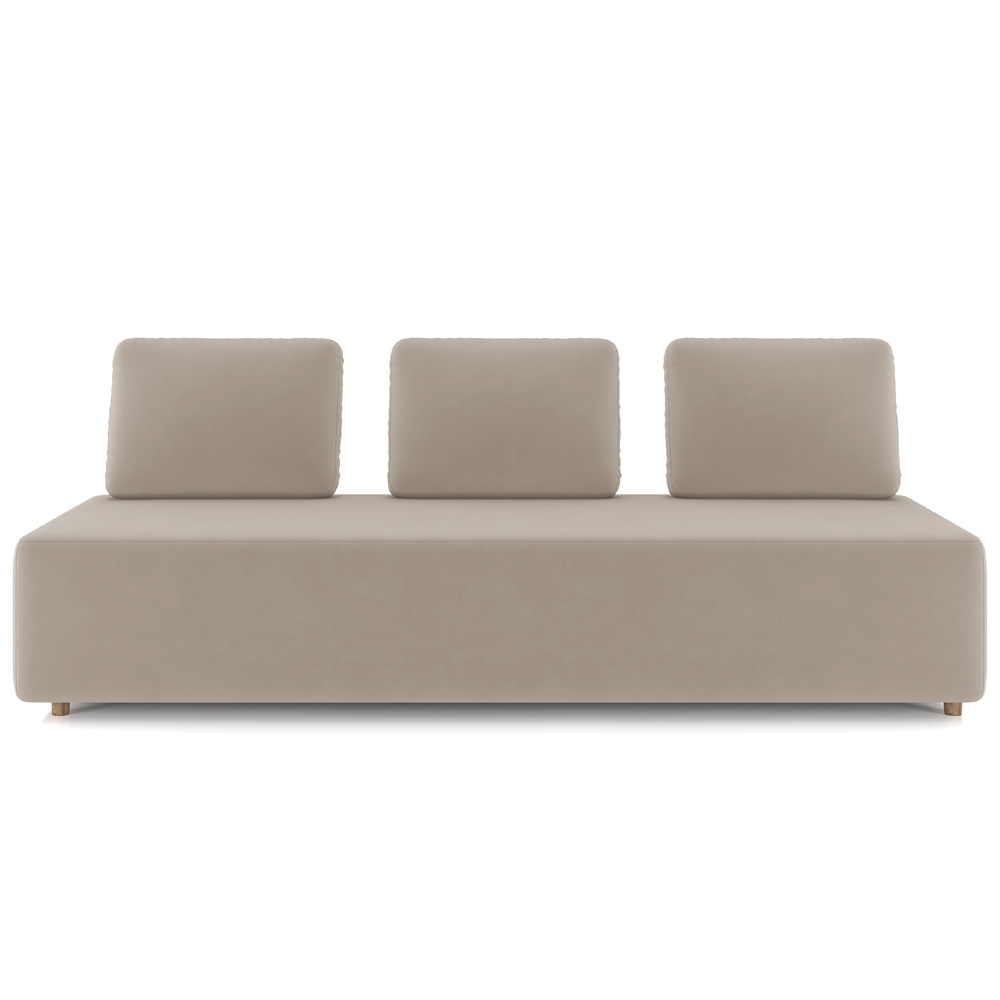 Sofá 3 Lugares 222cm Sala de Estar Rovier Veludo Bege Z32   - Mpozenato