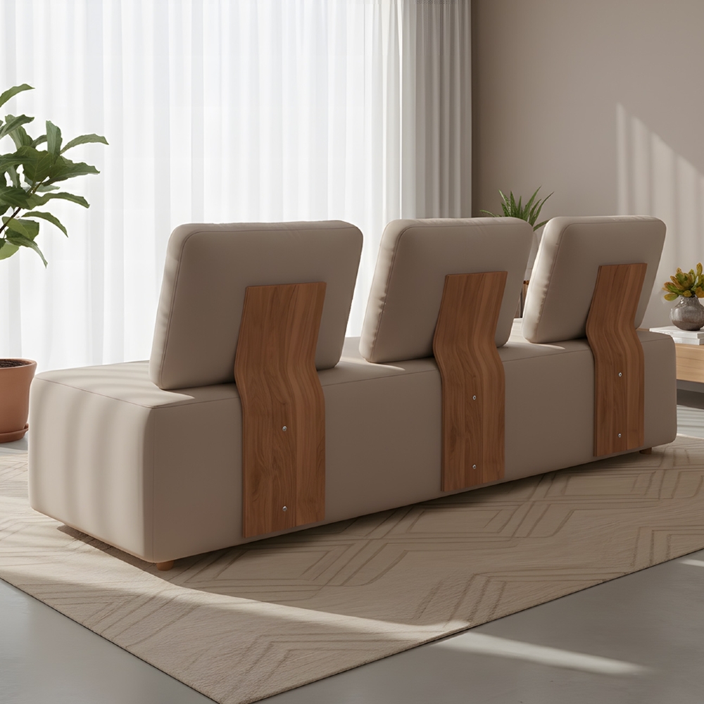 Sofá 3 Lugares 222cm Sala de Estar Rovier Veludo Bege Z32   - Mpozenato