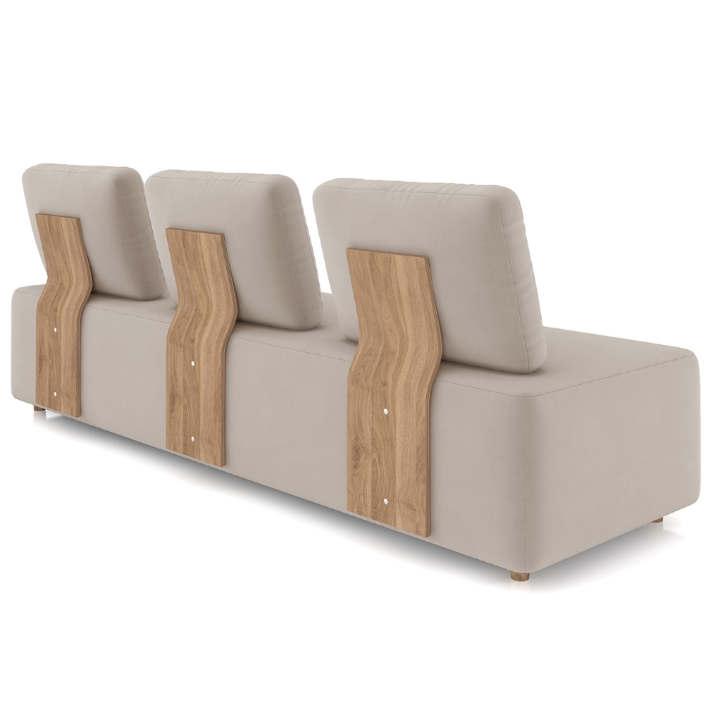 Sofá 3 Lugares 222cm Sala de Estar Rovier Veludo Bege Z32   - Mpozenato