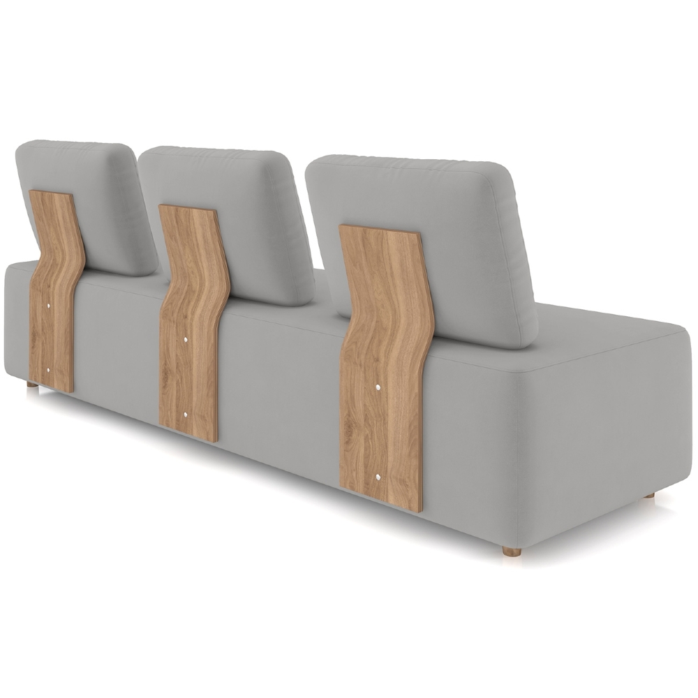 Sofá 3 Lugares 222cm Sala de Estar Rovier Veludo Cinza Z32    - Mpozenato