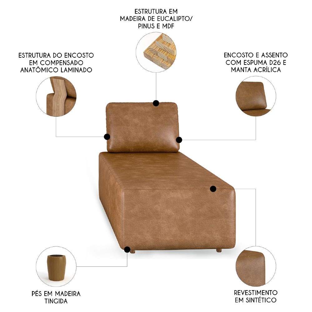 Sofá Chaise Modular 74cm Sala de Estar Sintético Caramelo Z32 - Mpozenato
