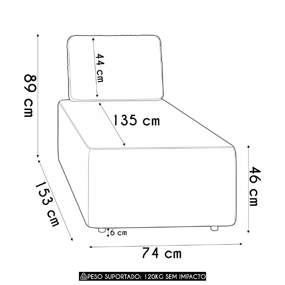 Sofá Chaise Modular 74cm Sala de Estar Rovier Veludo Bege Z32 - Mpozenato