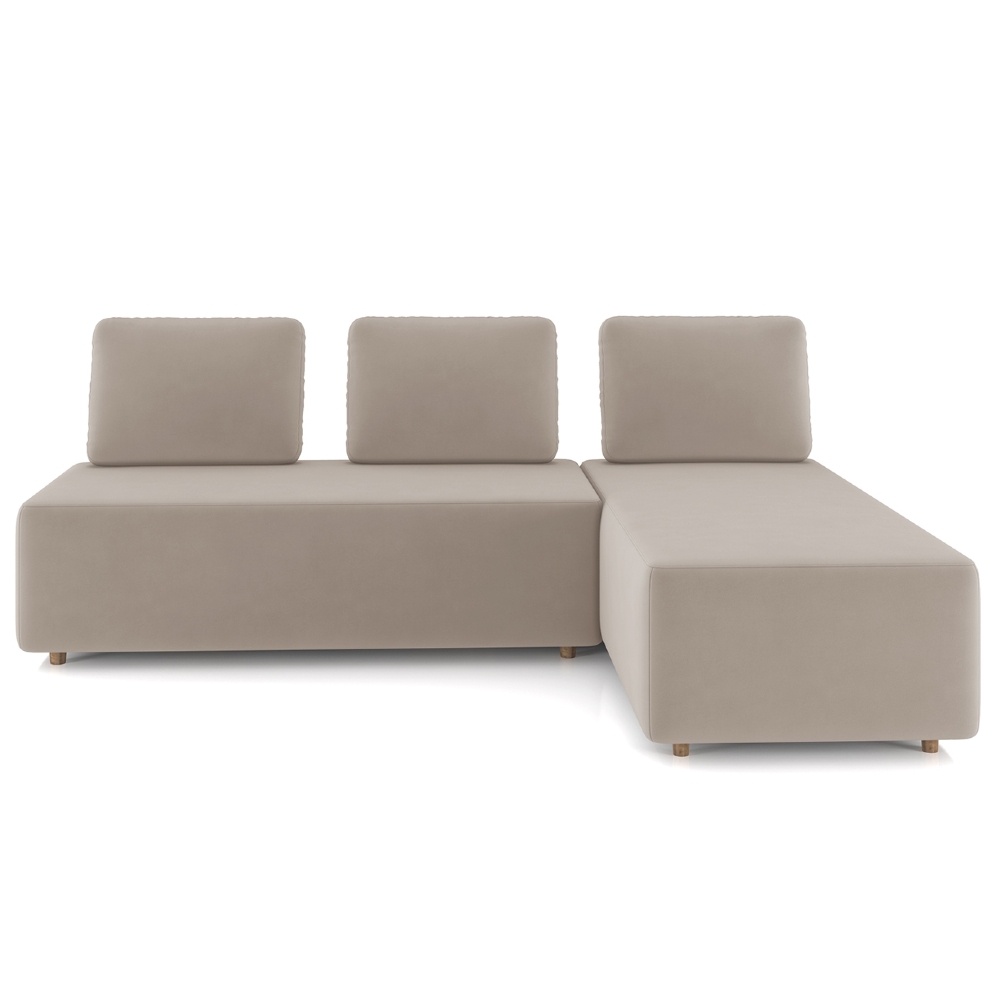 Sofá 3 Lugares Com Chaise 222cm Rovier Veludo Bege Z32      - Mpozenato