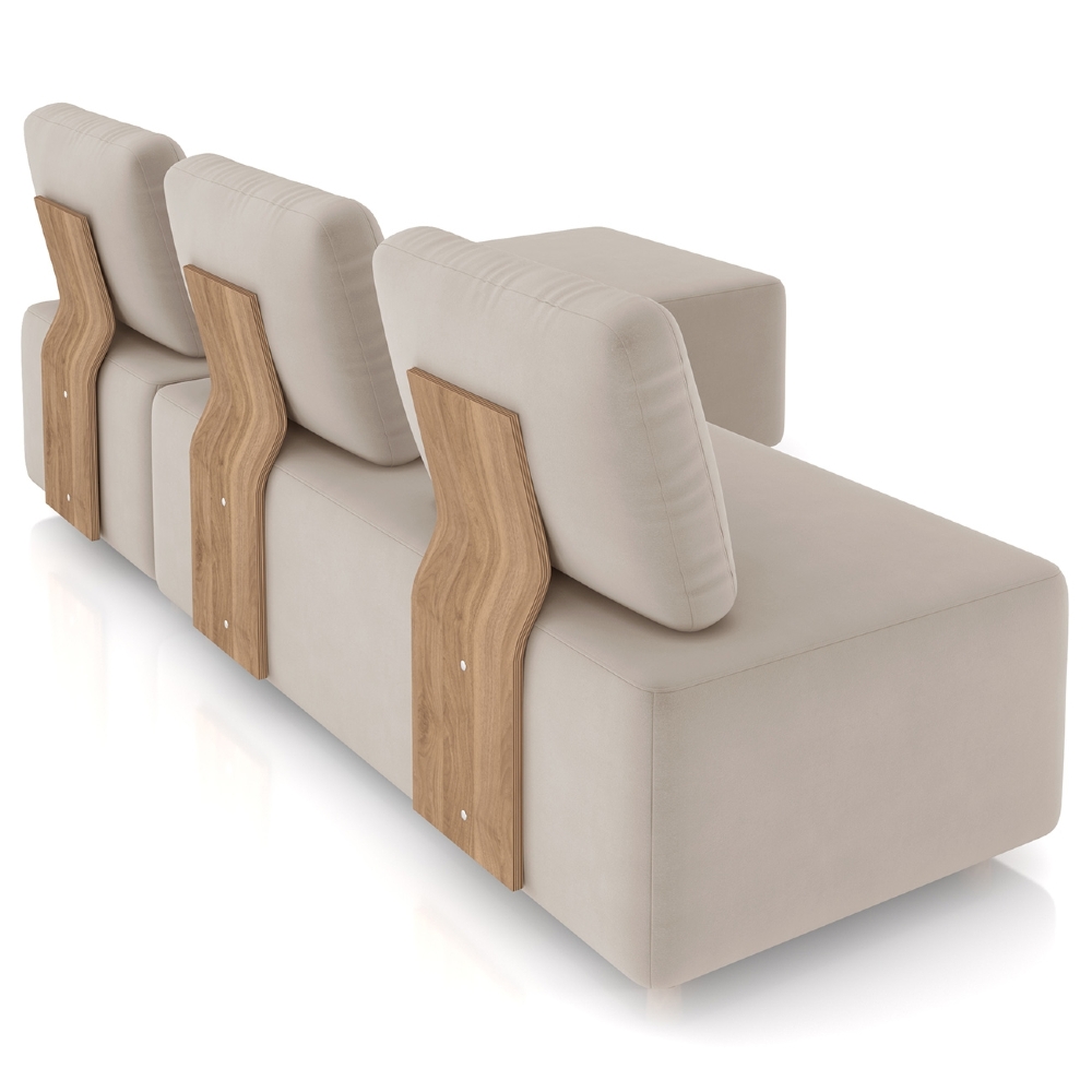 Sofá 3 Lugares Com Chaise 222cm Rovier Veludo Bege Z32      - Mpozenato