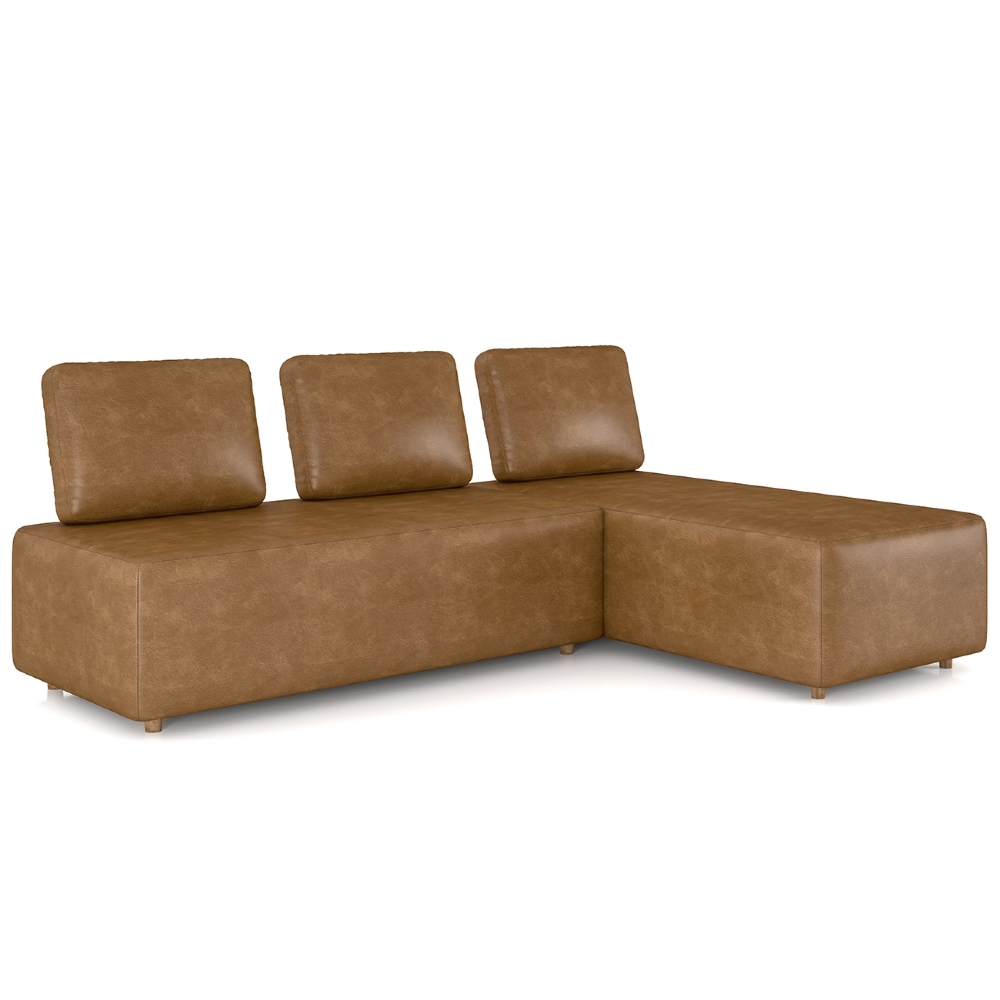 Sofá 3 Lugares Com Chaise 222cm Rovier Sintético Caramelo Z32 - Mpozenato