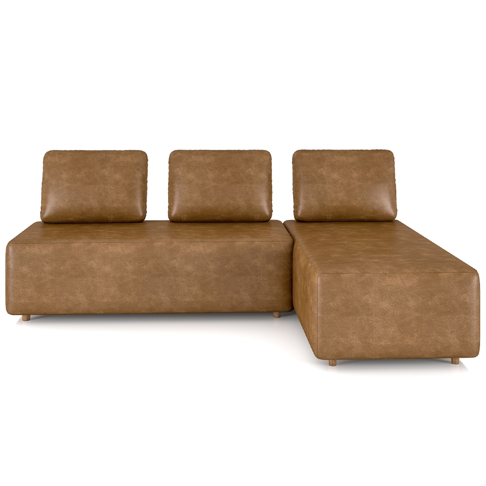 Sofá 3 Lugares Com Chaise 222cm Rovier Sintético Caramelo Z32 - Mpozenato