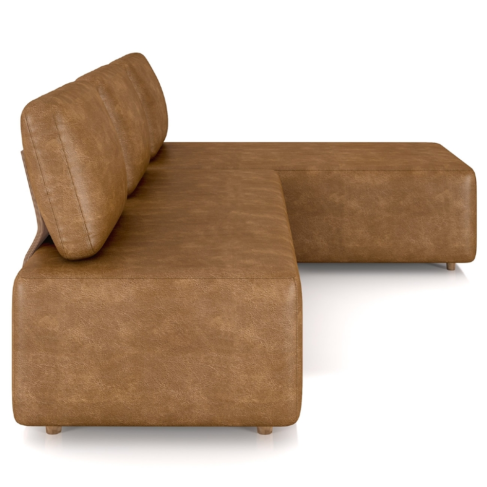 Sofá 3 Lugares Com Chaise 222cm Rovier Sintético Caramelo Z32 - Mpozenato