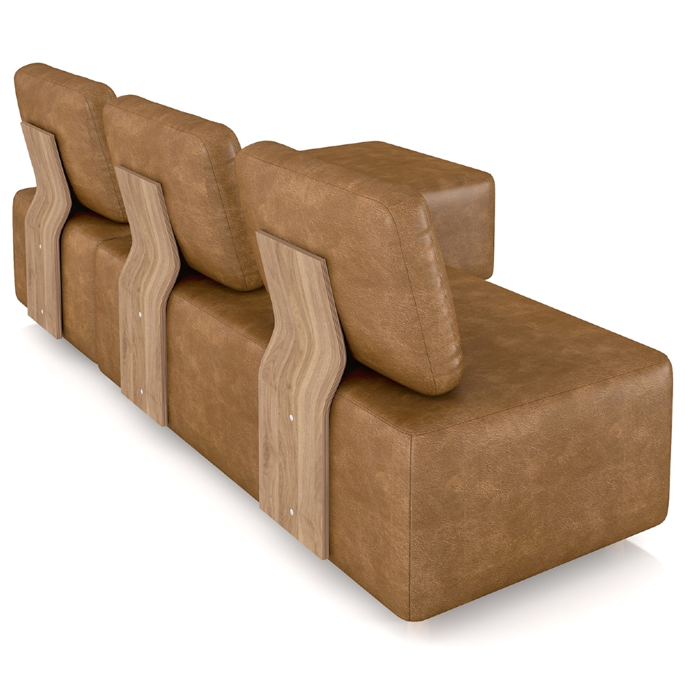 Sofá 3 Lugares Com Chaise 222cm Rovier Sintético Caramelo Z32 - Mpozenato