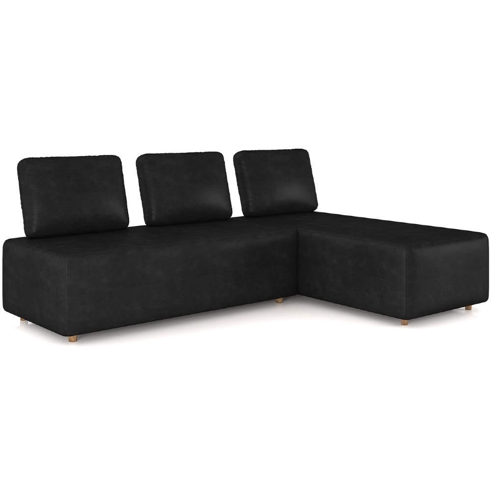 Sofá 3 Lugares Com Chaise 222cm Rovier Sintético Preto Z32 - Mpozenato