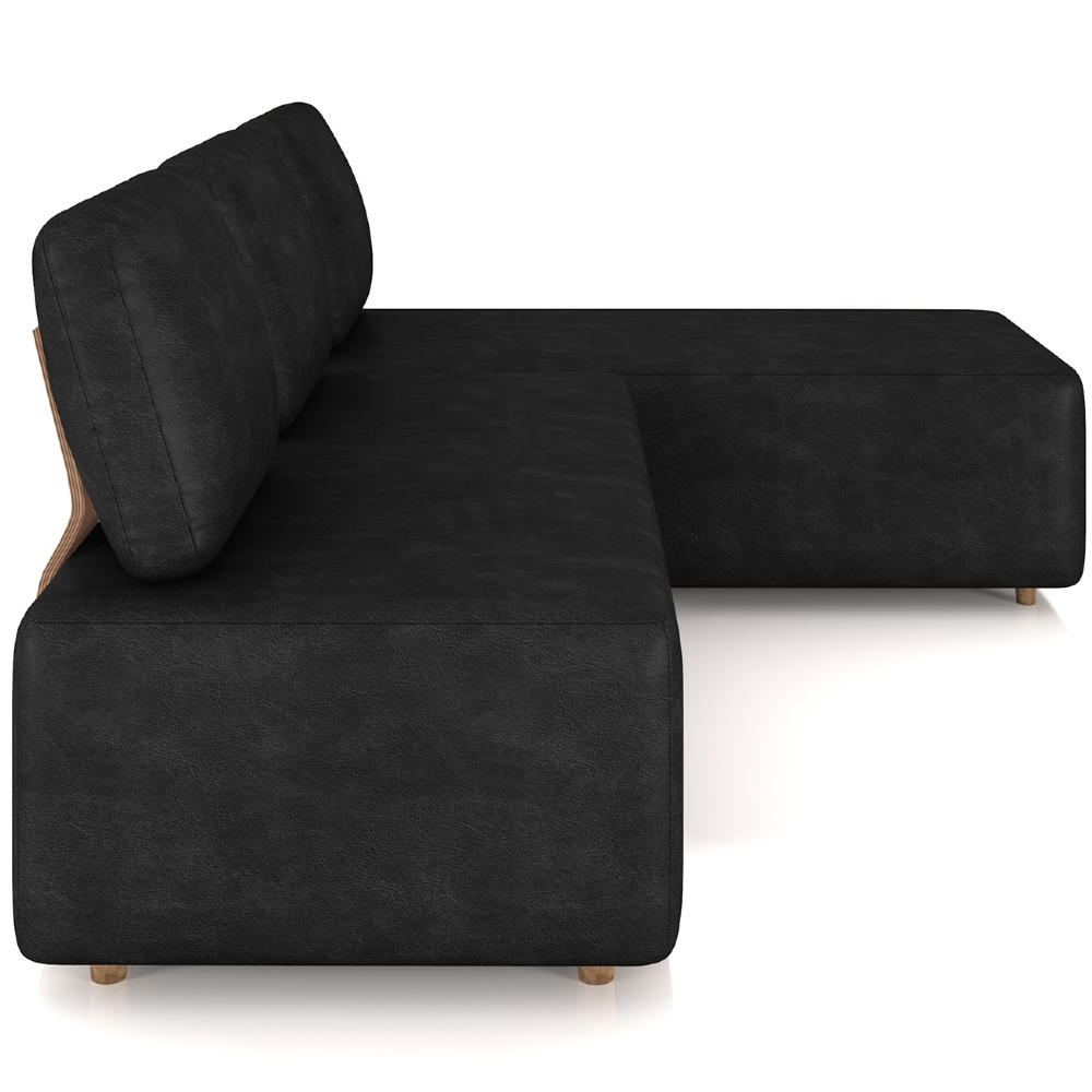 Sofá 3 Lugares Com Chaise 222cm Rovier Sintético Preto Z32 - Mpozenato