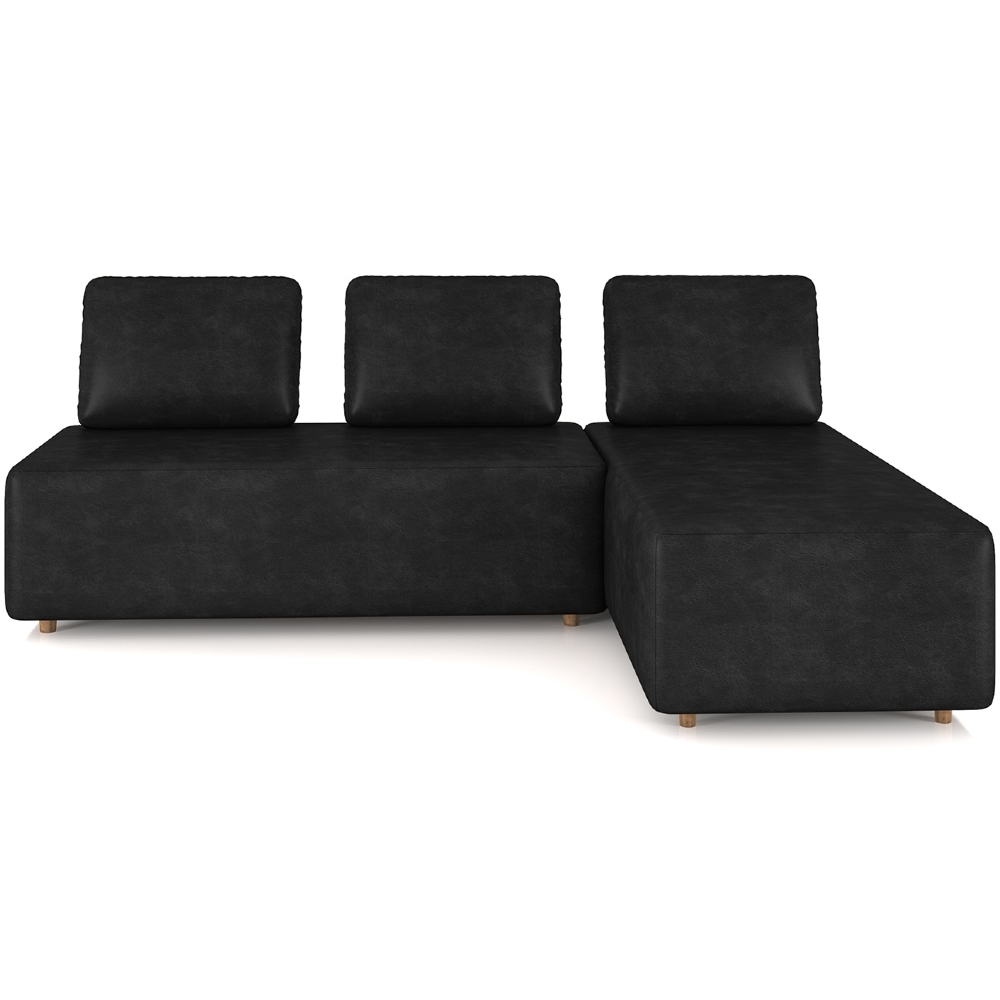 Sofá 3 Lugares Com Chaise 222cm Rovier Sintético Preto Z32 - Mpozenato