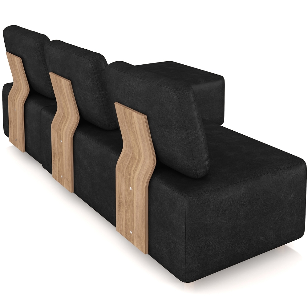 Sofá 3 Lugares Com Chaise 222cm Rovier Sintético Preto Z32 - Mpozenato