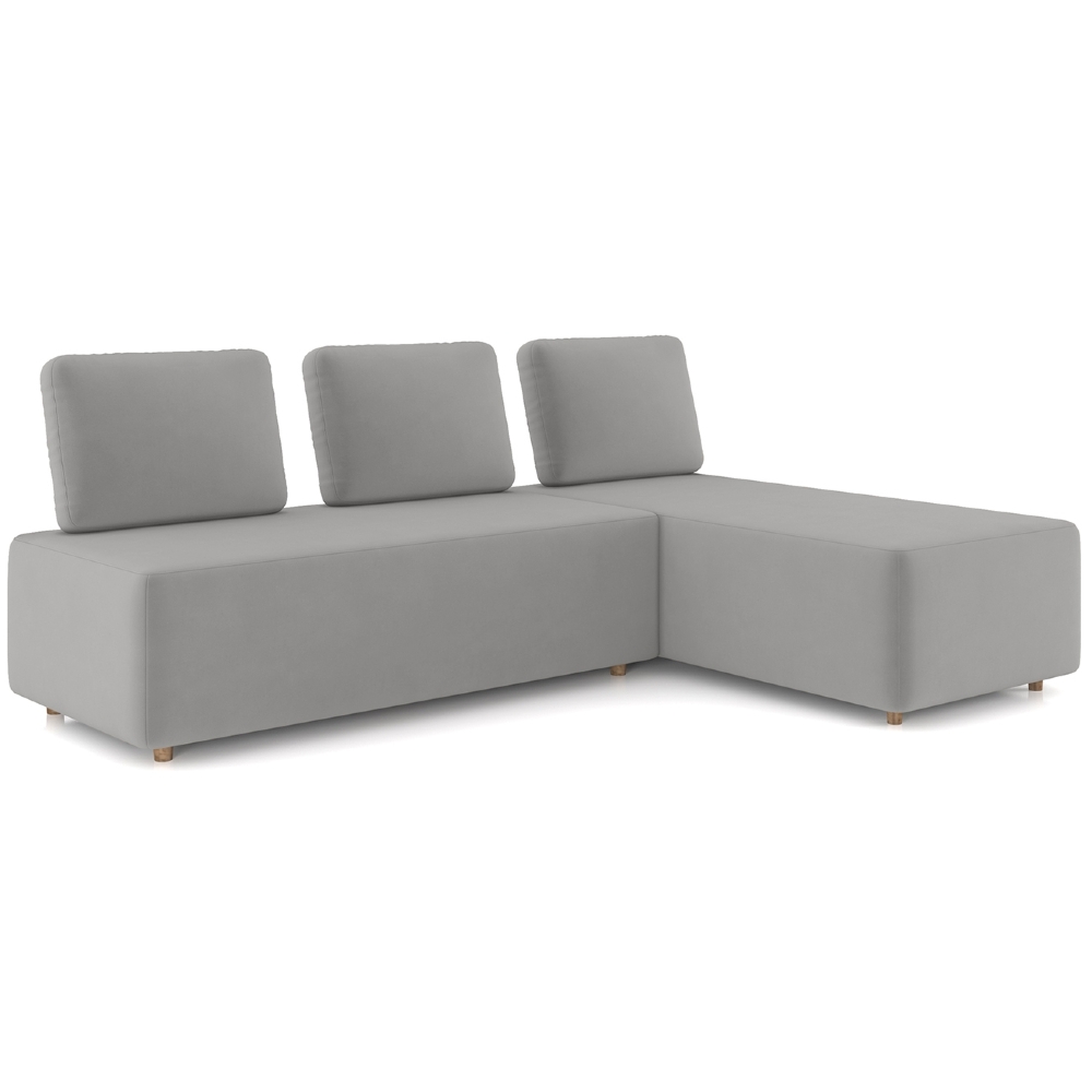 Sofá 3 Lugares Com Chaise 222cm Rovier Veludo Cinza Z32       - Mpozenato