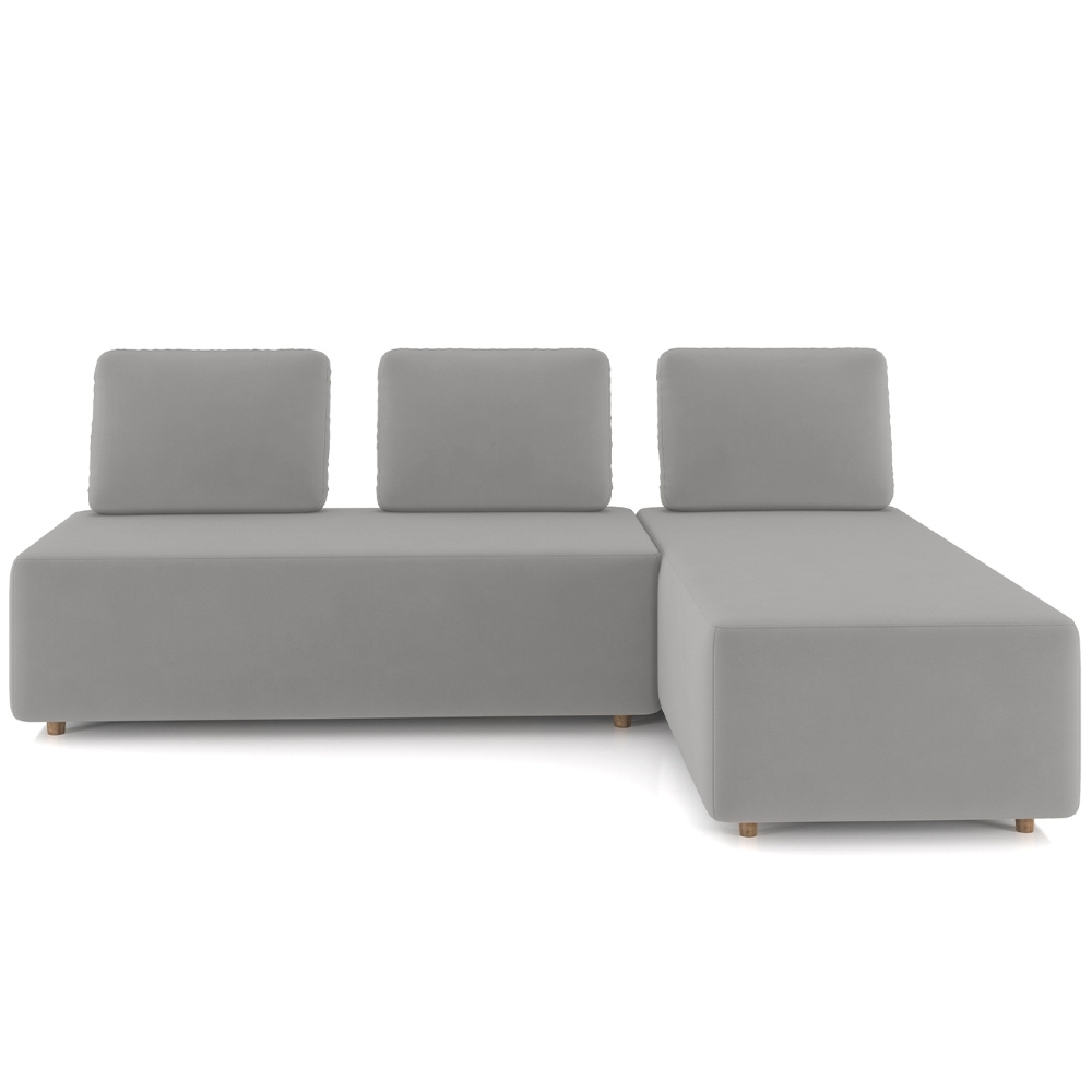 Sofá 3 Lugares Com Chaise 222cm Rovier Veludo Cinza Z32       - Mpozenato