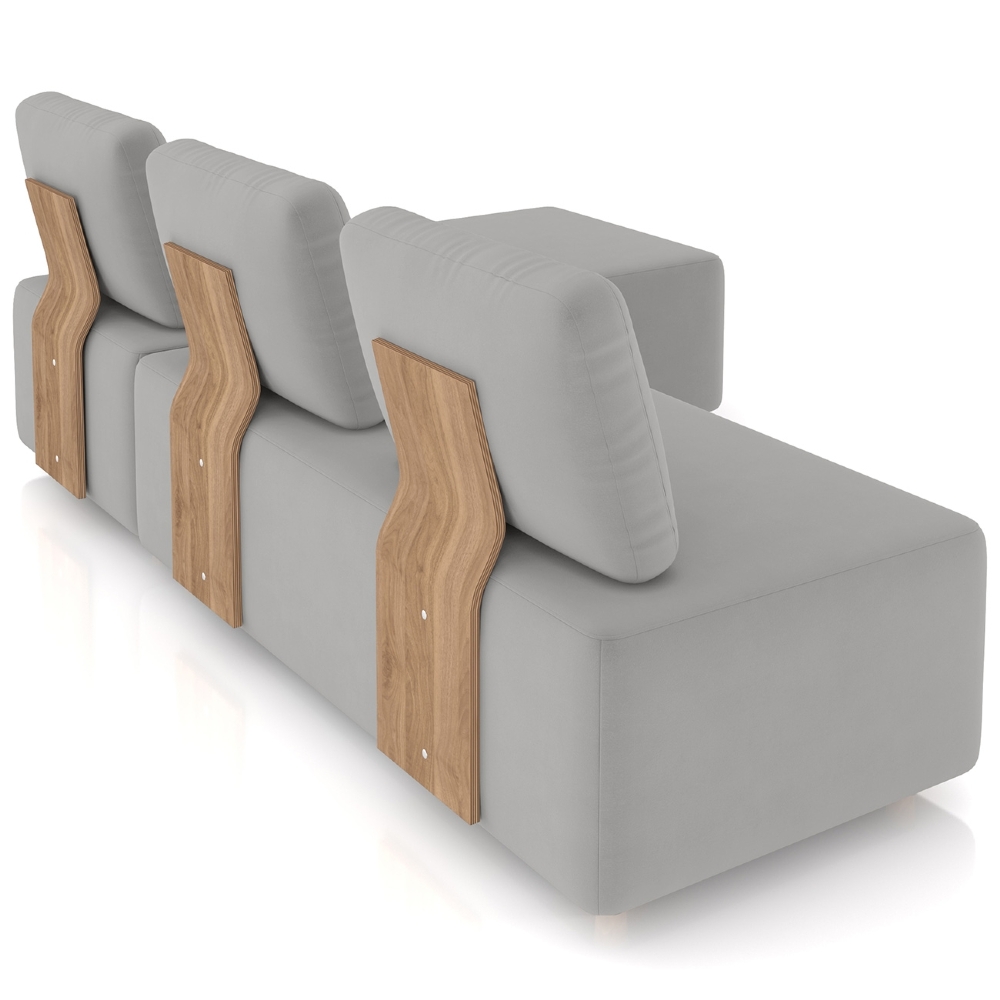 Sofá 3 Lugares Com Chaise 222cm Rovier Veludo Cinza Z32       - Mpozenato