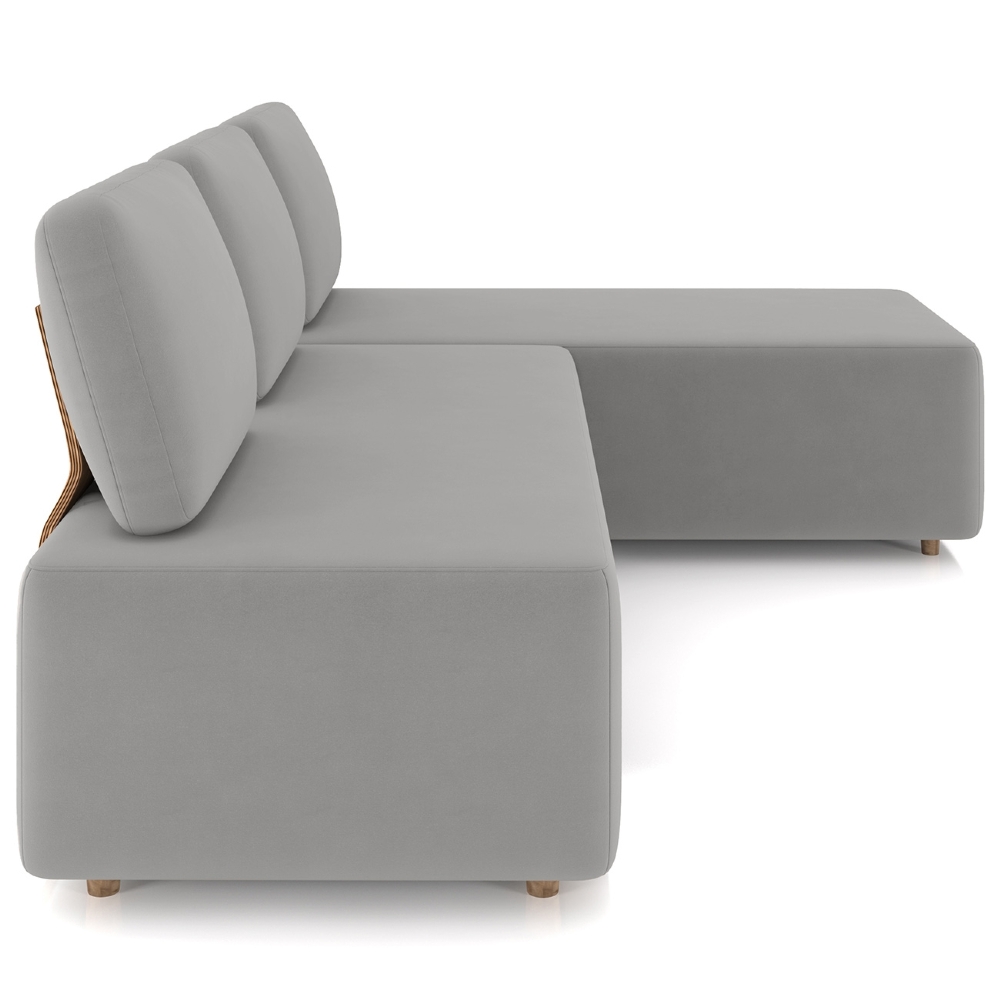 Sofá 3 Lugares Com Chaise 222cm Rovier Veludo Cinza Z32       - Mpozenato