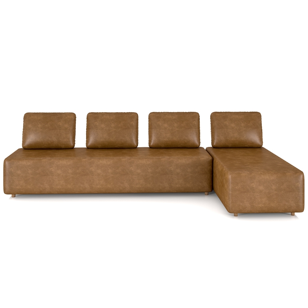 Sofá 4 Lugares Com Chaise 296cm Rovier Sintético Caramelo Z32 - Mpozenato