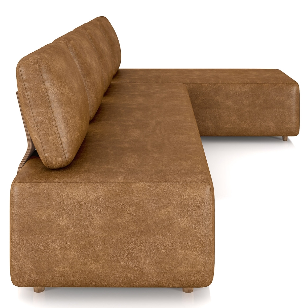 Sofá 4 Lugares Com Chaise 296cm Rovier Sintético Caramelo Z32 - Mpozenato