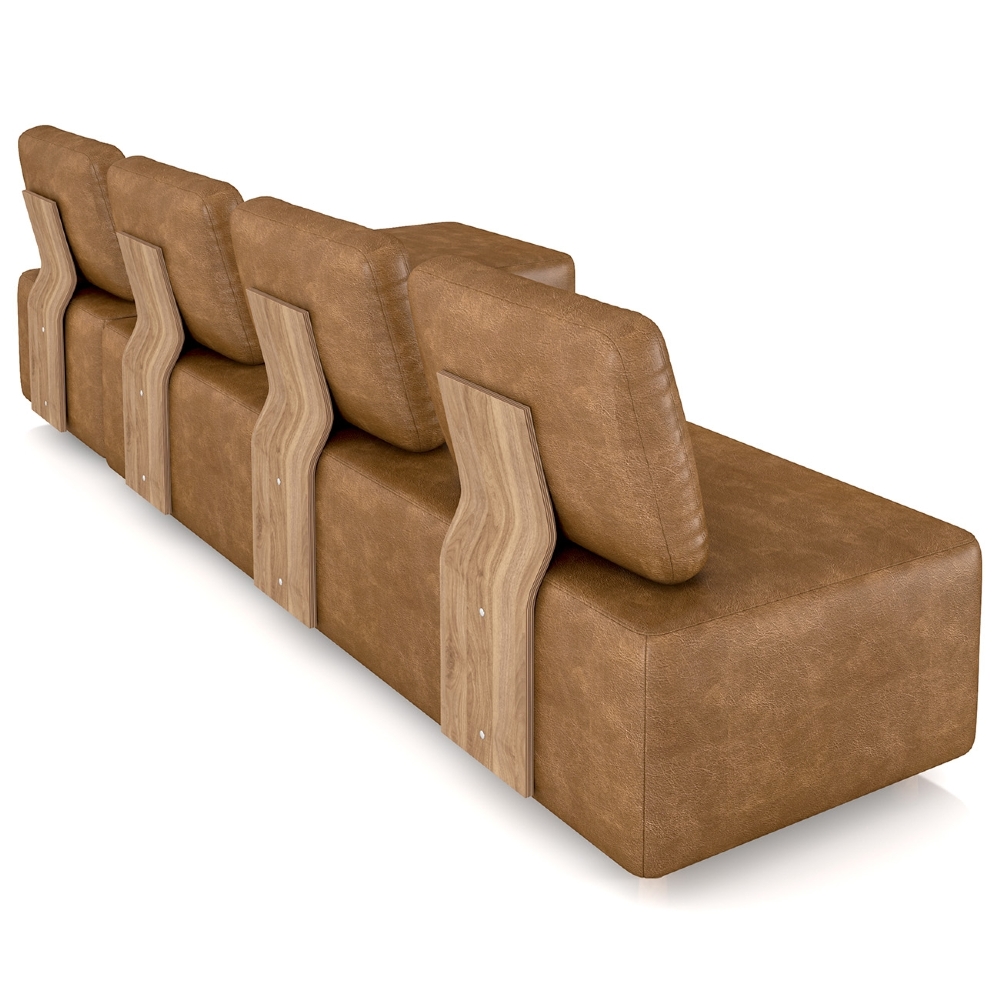 Sofá 4 Lugares Com Chaise 296cm Rovier Sintético Caramelo Z32 - Mpozenato