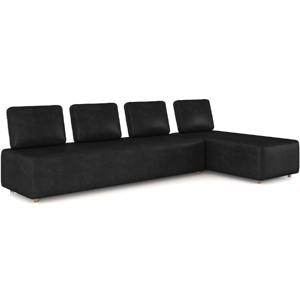 Sofá 4 Lugares Com Chaise 296cm Rovier Sintético Preto Z32 - Mpozenato
