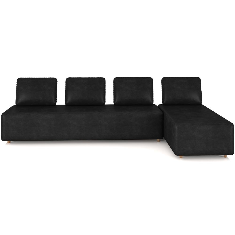 Sofá 4 Lugares Com Chaise 296cm Rovier Sintético Preto Z32 - Mpozenato