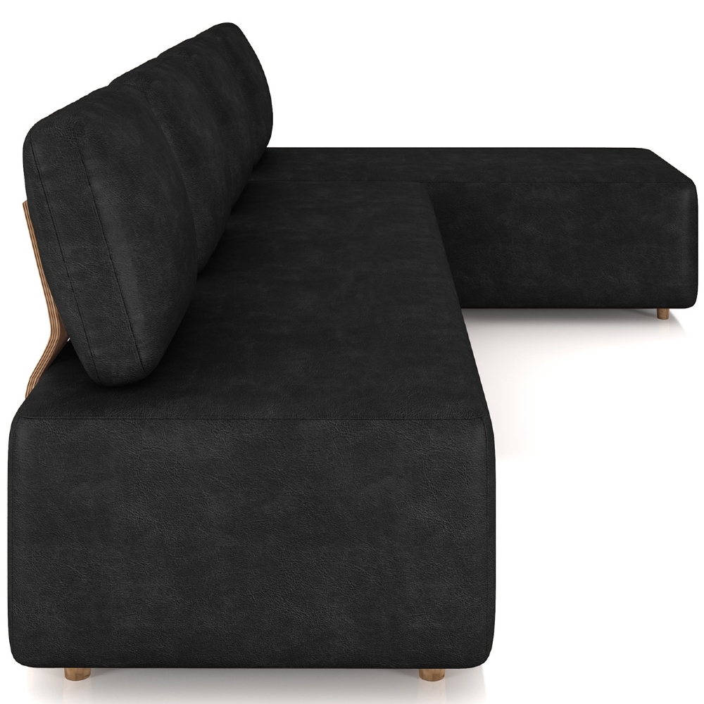 Sofá 4 Lugares Com Chaise 296cm Rovier Sintético Preto Z32 - Mpozenato