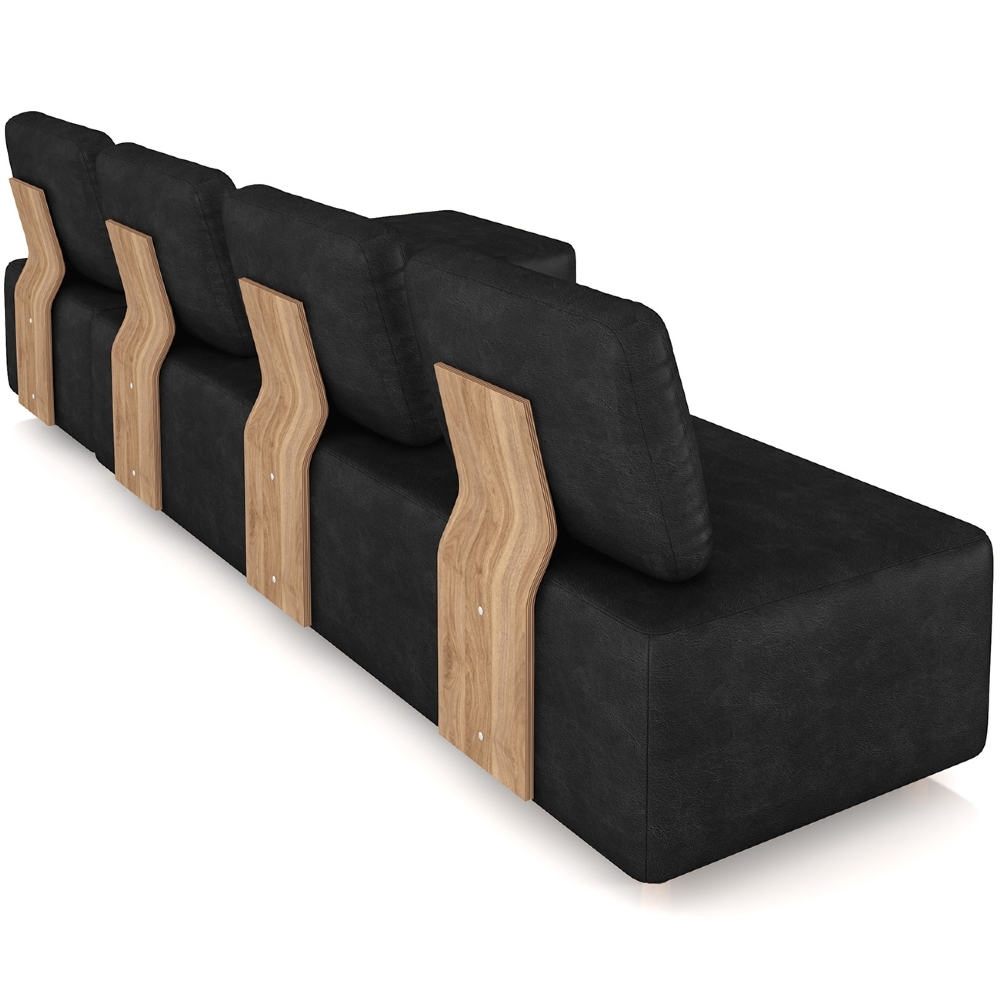 Sofá 4 Lugares Com Chaise 296cm Rovier Sintético Preto Z32 - Mpozenato