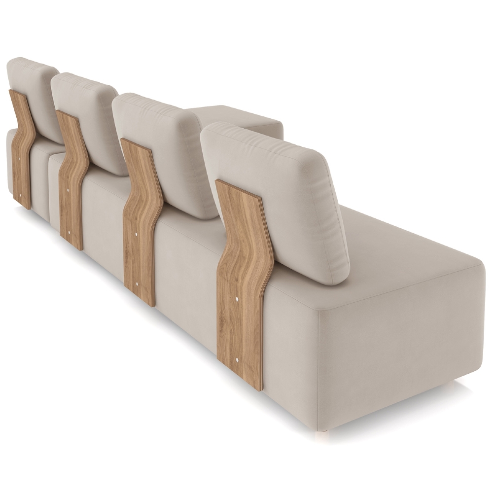 Sofá 4 Lugares Com Chaise 296cm Rovier Veludo Bege Z32      - Mpozenato