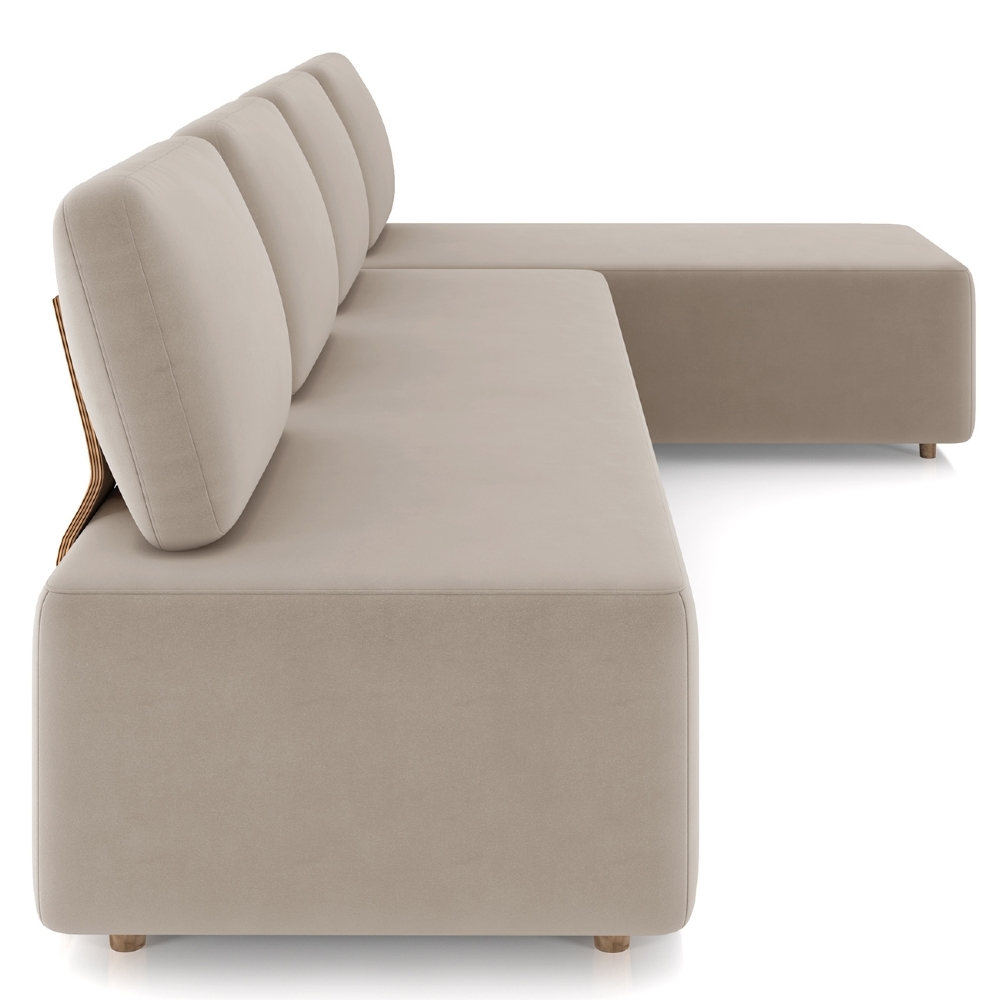 Sofá 4 Lugares Com Chaise 296cm Rovier Veludo Bege Z32      - Mpozenato